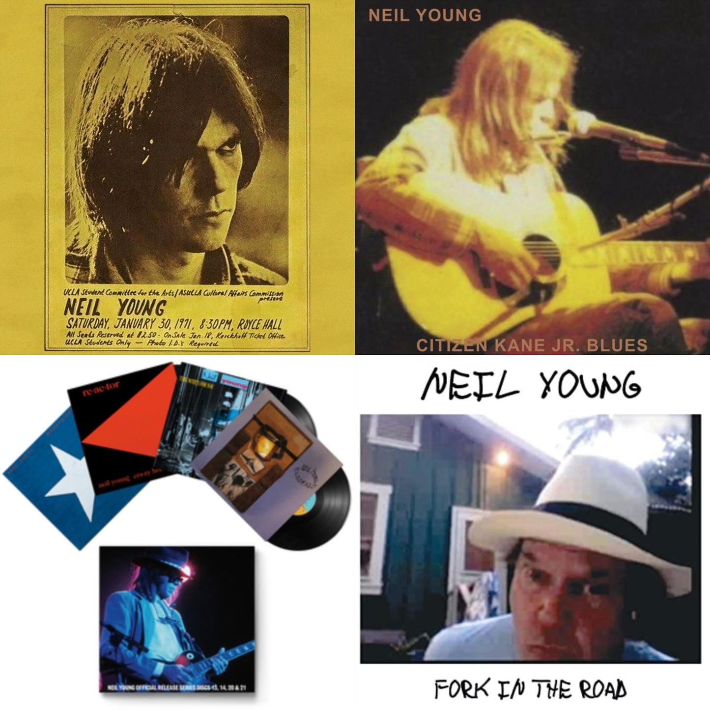 Neil Young - Royce Hall 1971 & Citizen Kane Jr. Blues 1974 (Live At The Bottom Line) & Official Release Series Discs 13, 14, 20 & 21 & Fork In The Road (140G) - LP Vinyl Bundle