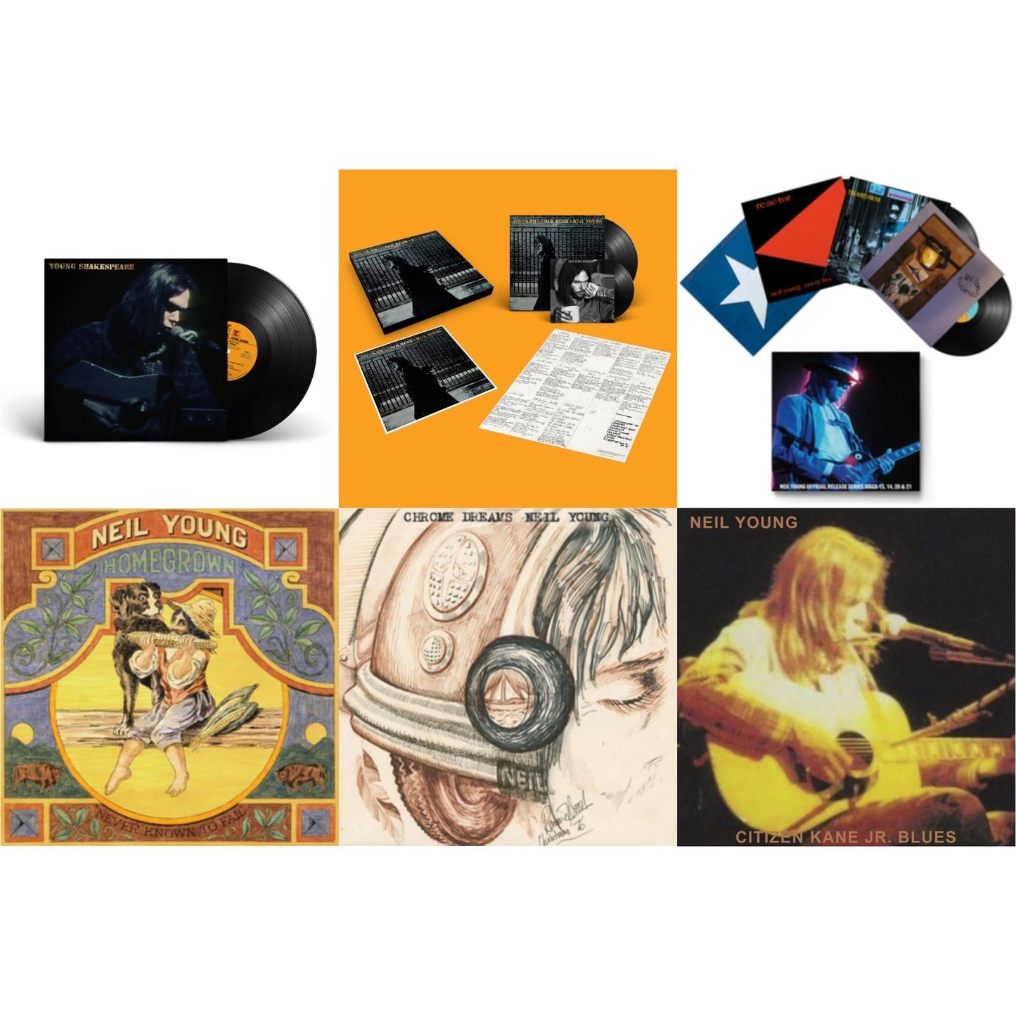 Neil Young - Chrome Dreams (2LP) & Citizen Kane Jr. Blues 1974 (Live At The Bottom Line) & Young Shakespeare & After The Gold Rush (50Th Anniv Ed) & Official Release Series Discs 13, 14, 20 & 21 & Homegrown