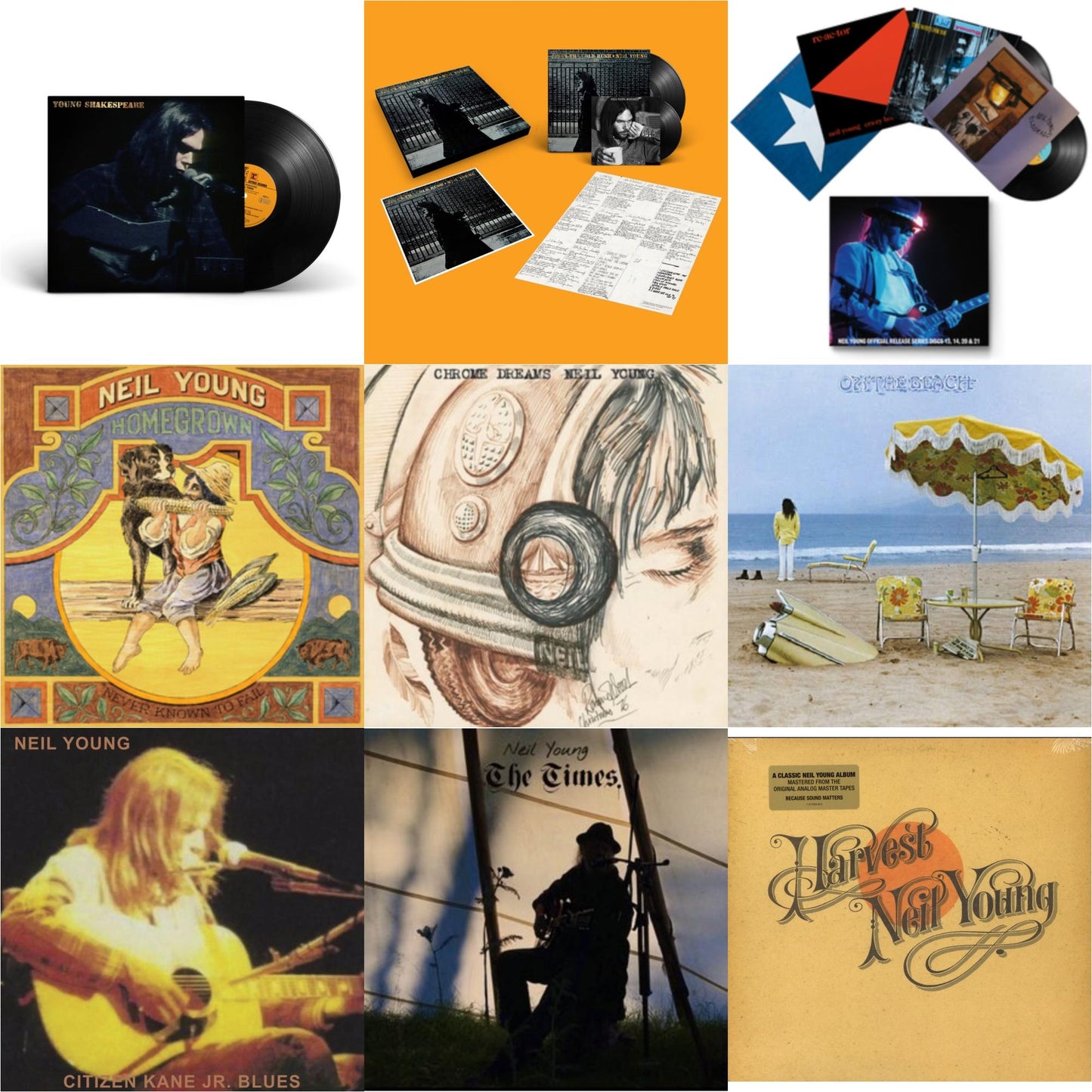 Neil Young - Chrome Dreams (2LP) & Citizen Kane Jr. Blues 1974 (Live At The Bottom Line) & Times & Young Shakespeare & After The Gold Rush (50Th Anniv Ed) & Official Release Series Discs 13, 14, 20 & 21 & Homegrown & On The Beach & Harvest