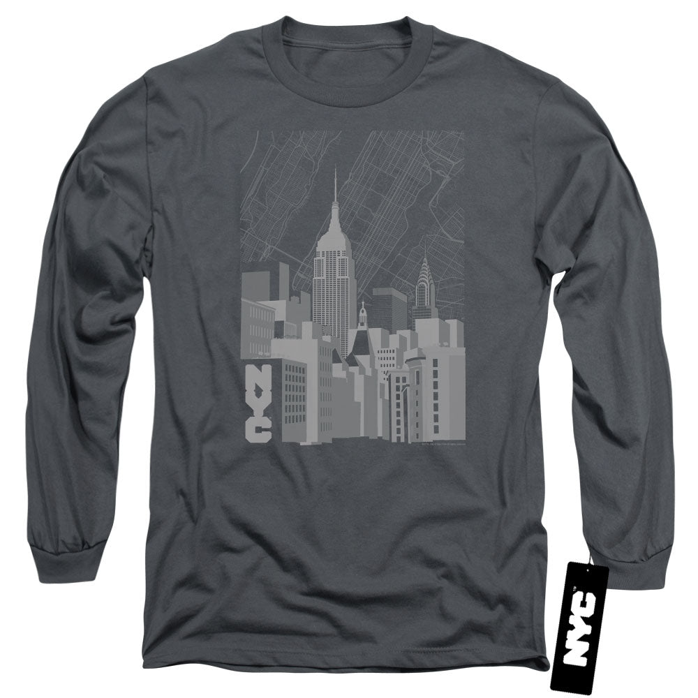 New York City Manhattan Monochrome Mens Long Sleeve Shirt Charcoal