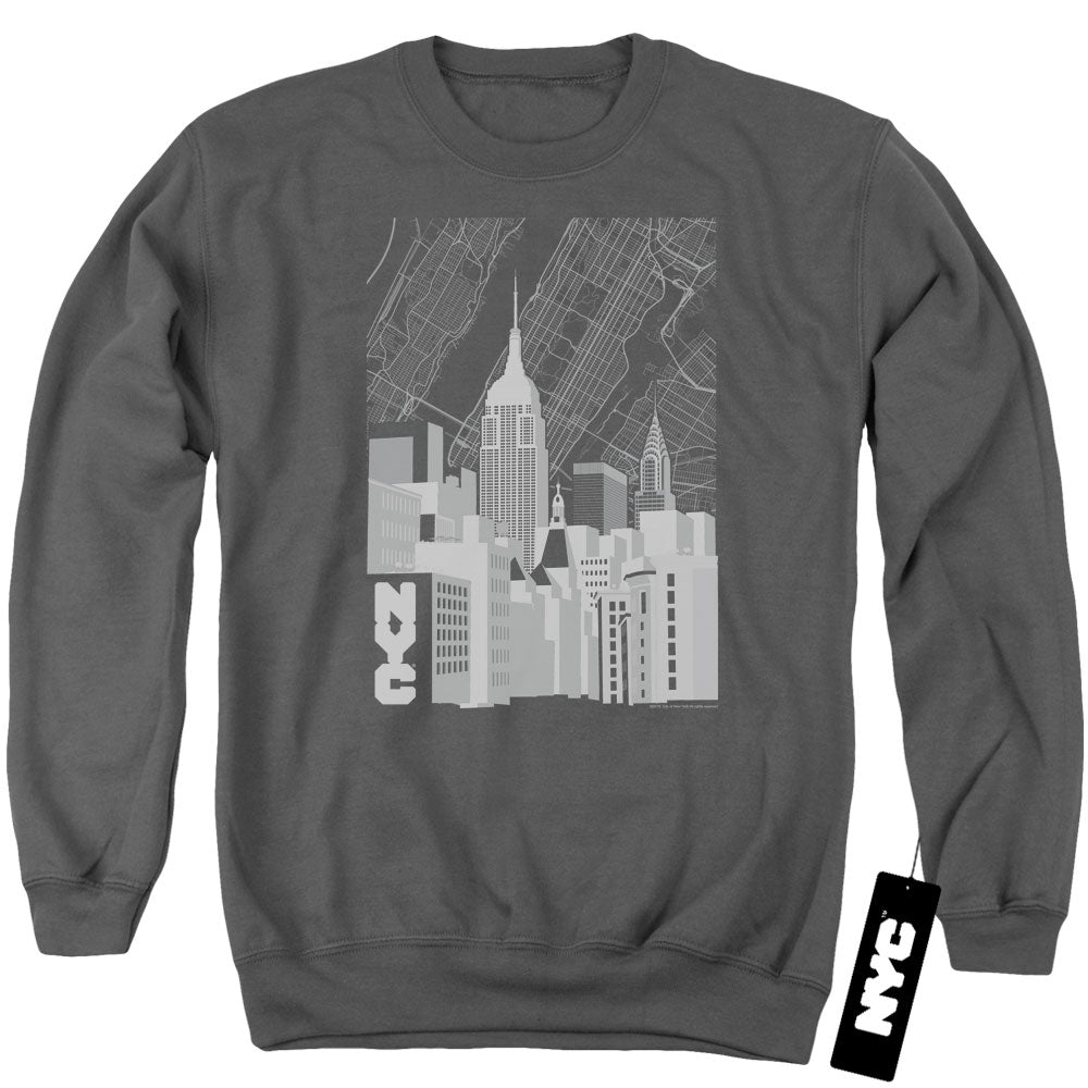 New York City Manhattan Monochrome Mens Crewneck Sweatshirt Charcoal