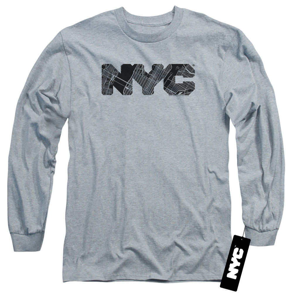 New York City Nyc Map Fill Mens Long Sleeve Shirt Athletic Heather