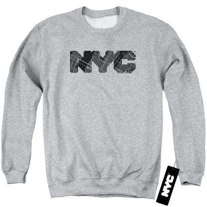 New York City Nyc Map Fill Mens Crewneck Sweatshirt Athletic Heather