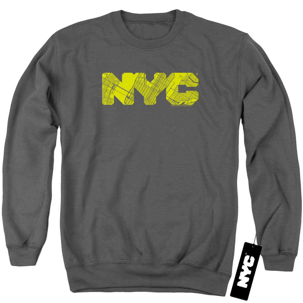 New York City Nyc Map Fill Mens Crewneck Sweatshirt Charcoal