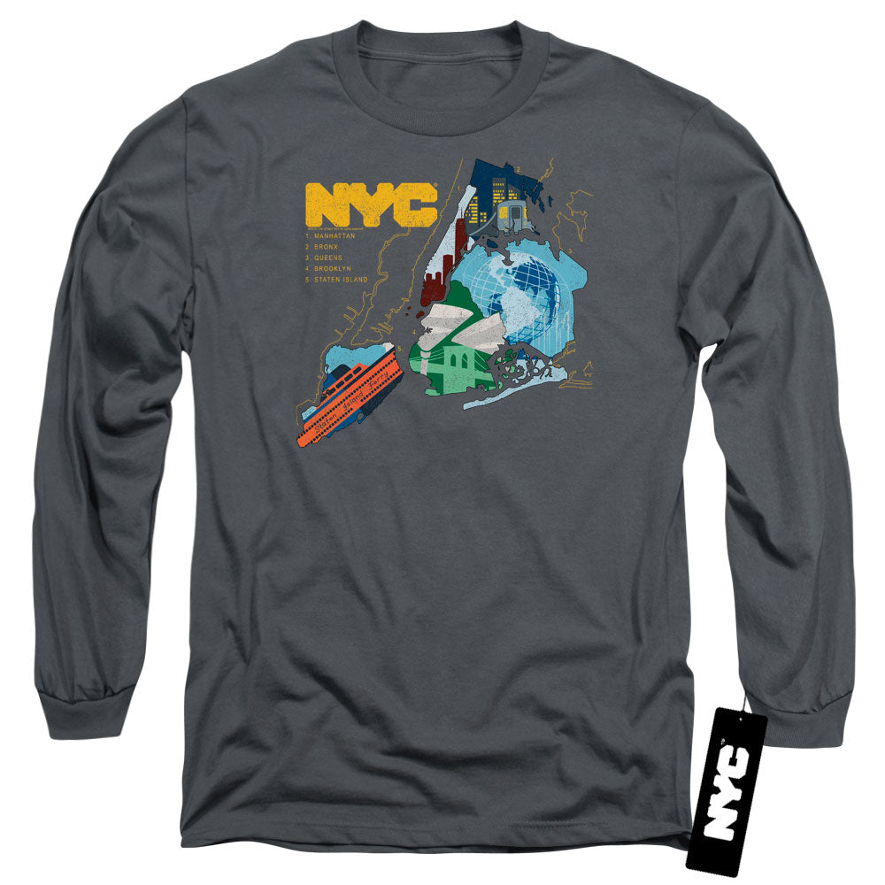 New York City Five Boroughs Mens Long Sleeve Shirt Charcoal