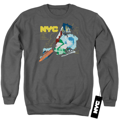 New York City Five Boroughs Mens Crewneck Sweatshirt Charcoal