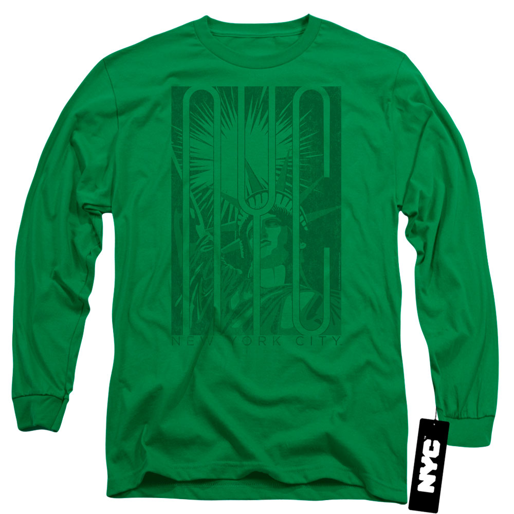 New York City Liberty Mens Long Sleeve Shirt Kelly Green