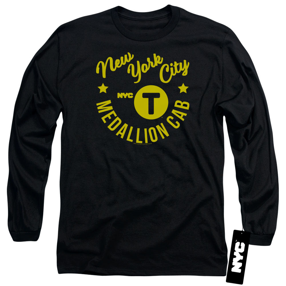 New York City Nyc Hipster Taxi Tee Mens Long Sleeve Shirt Black