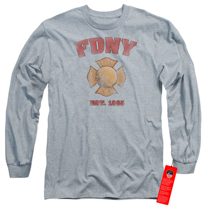 New York City Fdny Vintage Badge Mens Long Sleeve Shirt Athletic Heather