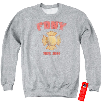 New York City Fdny Vintage Badge Mens Crewneck Sweatshirt Athletic Heather