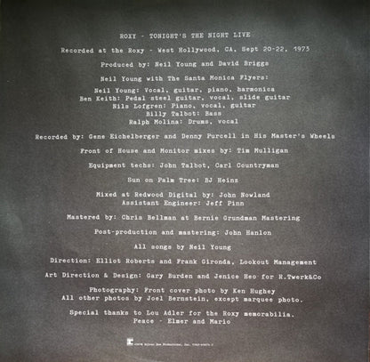 Neil Young – Roxy: Tonight's The Night Live (2-LP Vinyl) Vinyl Record