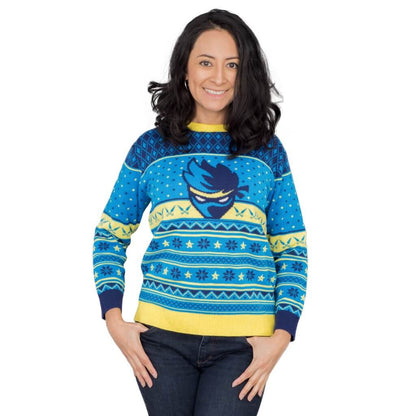 Women's Fortnite Ninja Logo Ugly Christmas Sweater Shurikens Pattern