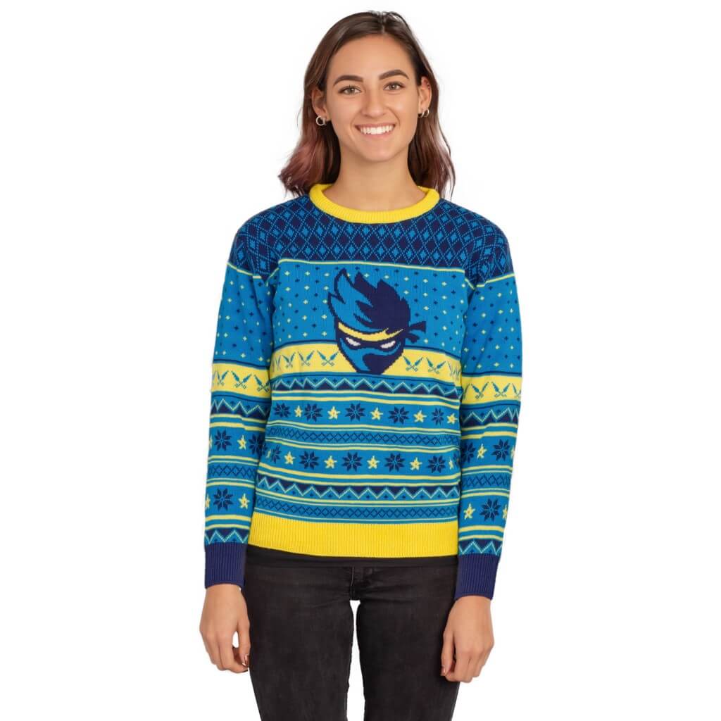 Women's Fortnite Ninja Logo Ugly Christmas Sweater Shurikens Pattern