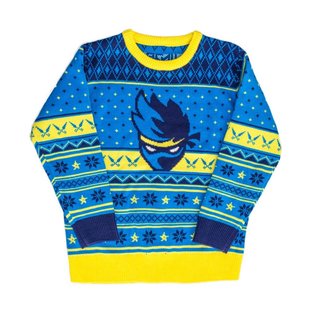 Fortnite Ninja Logo Ugly Christmas Sweater Shurikens Pattern