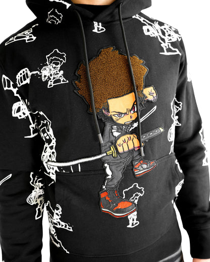The Boondocks - Ninja Huey Chenille Black Mens Hoodie