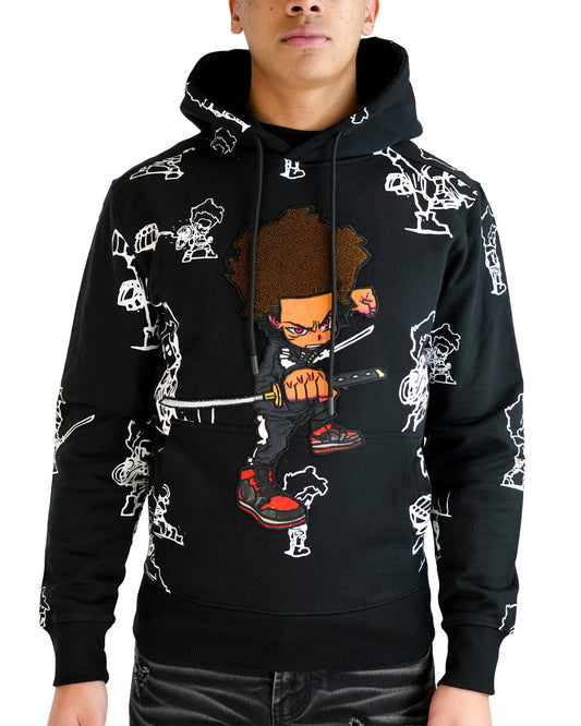 The Boondocks - Ninja Huey Chenille Black Mens Hoodie