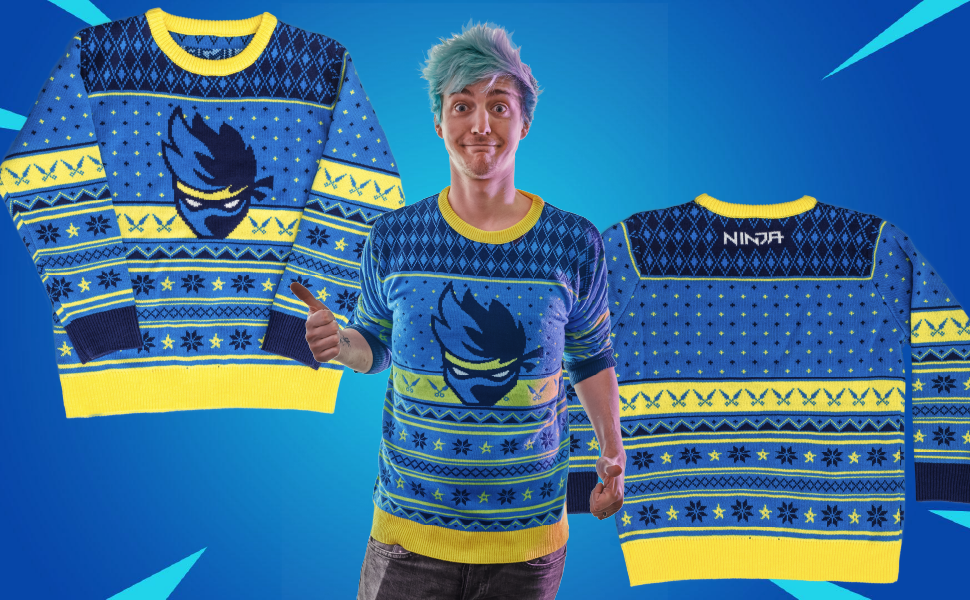 Fortnite Ninja Logo Ugly Christmas Sweater Shurikens Pattern