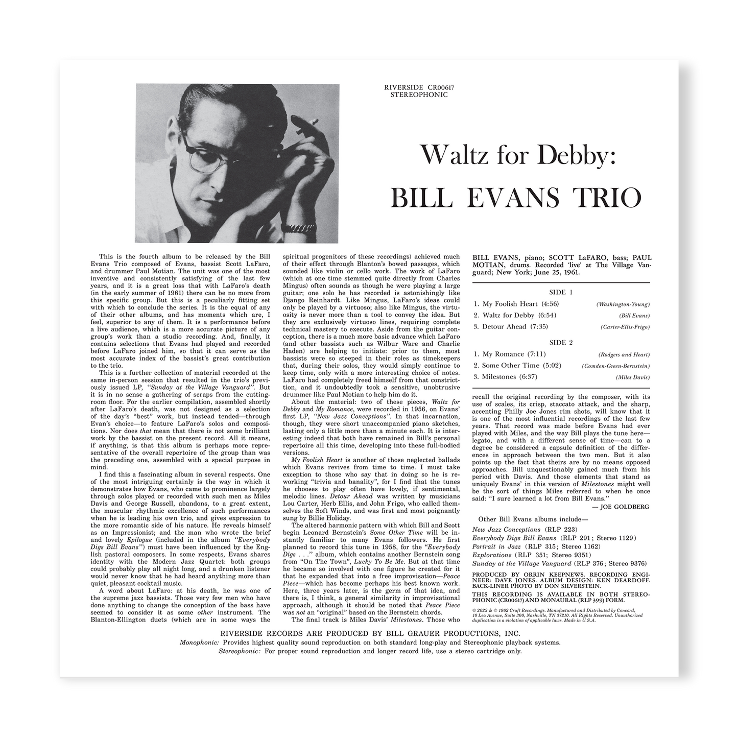 Waltz For Debby (Original Jazz Classics Series) (180g LP) Vinyl Record