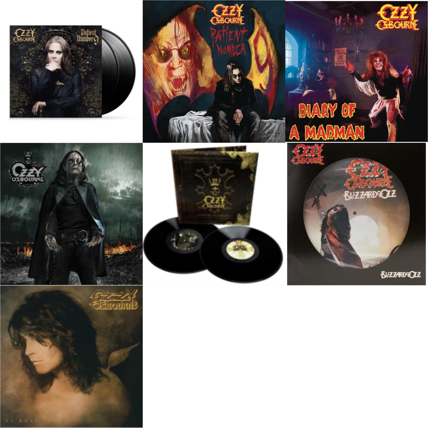 Ozzy Osbourne - No More Tears (2LP) & Patient Number 9 & Black Rain (2LP) & Patient #9 (2LP/Alternative Todd Mcarlane Cover/Comic Book & Diary Of A Madman (180G) & Blizzard Of Ozz (Picture Disc) & Memoirs Of A Madman (2LP/180G/Gatefold)