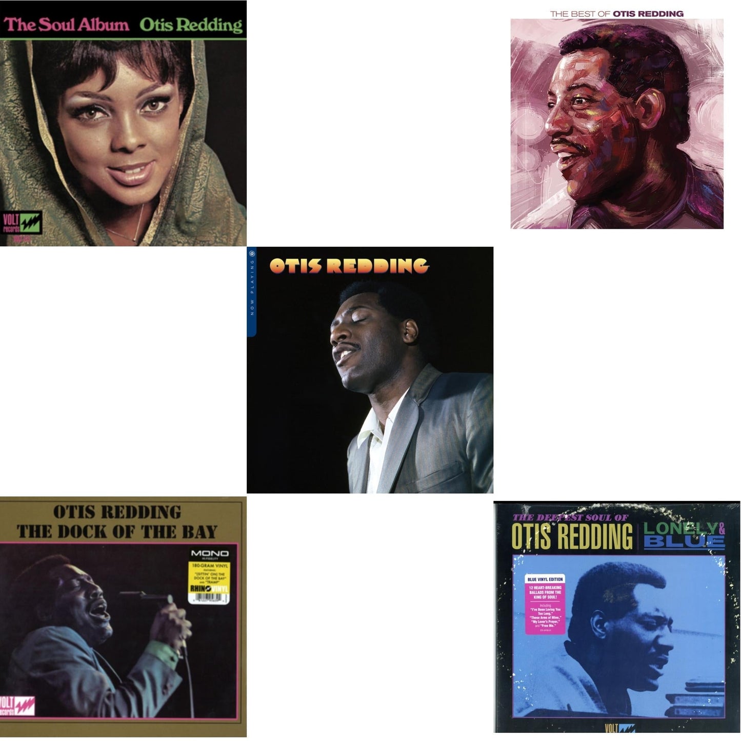 Otis Redding - Soul Album & Dock Of The Bay (Mono) & Now Playing & Best Of Otis Redding & Lonely & Blue: Deepest Soul Of Otis Redding - LP Vinyl Bundle