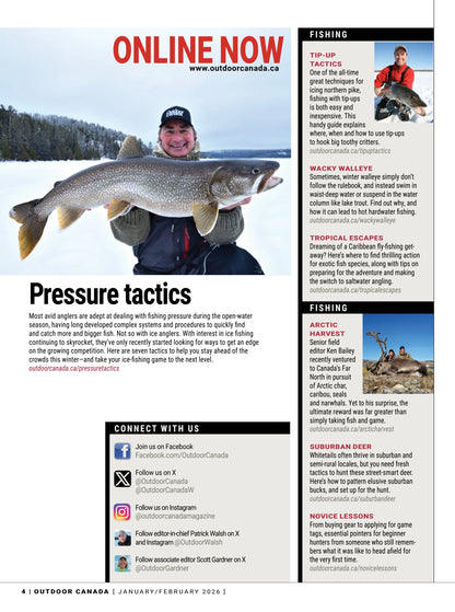 Outdoor Canada - Winter 2026: Hardwater Ice Fishing Special, Lipless Crankbaits, Canoe Making, Life Of A Trapper, Dusky Grouse Hunting, Snowmobile Adventures, Mexico's Fly-Fishing Secret & More!