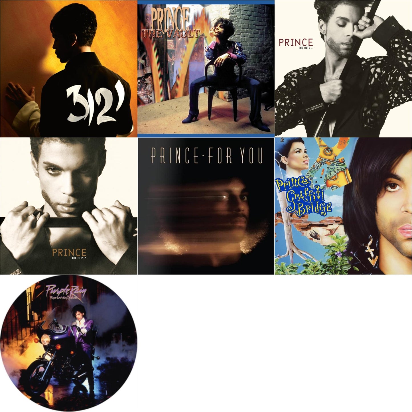 Prince - Purple Rain Ost (Picture Disc) & 3121 (2 LP) (150G Vinyl/ Purple Vinyl) & For You & Vault - Old Friends 4 Sale & Hits 1 (X) (2LP) & Hits 2 (X) (2LP) & Music From Graffiti Bridge (X) (2LP)