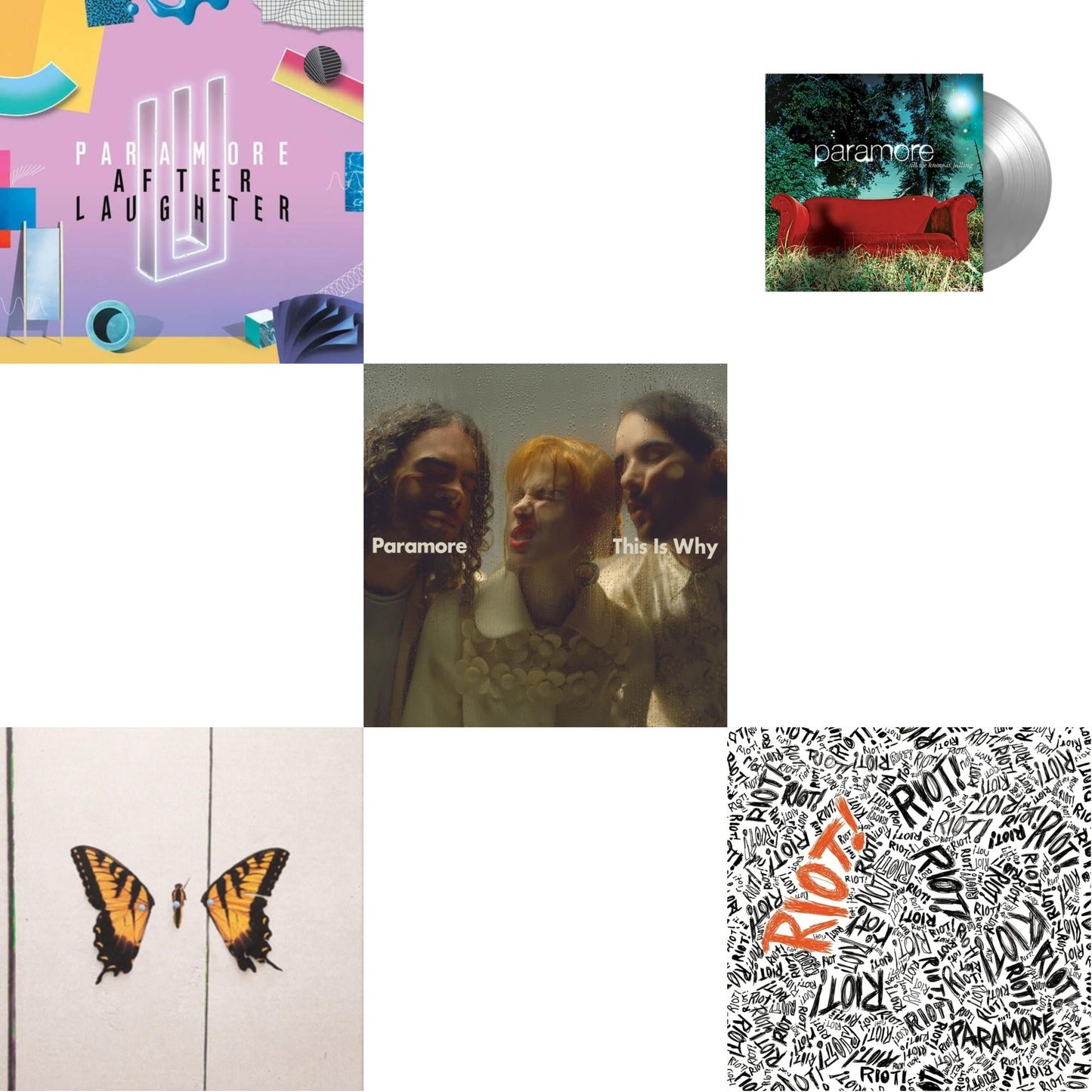 Paramore - This Is Why & All We Know Is Falling (Silver LP Vinyl) & Riot! (Fbr 25Th Anniversary Edtion/Silver LP Vinyl) & After Laughter (Black & White Marble LP Vinyl/Dl Card) (I) & Brand New Eyes