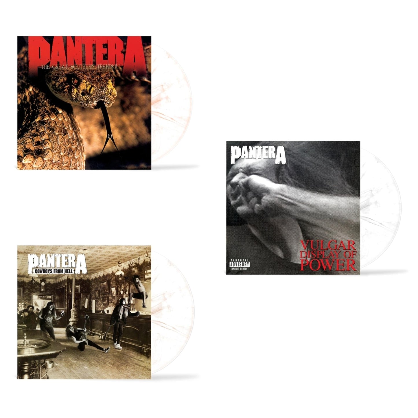 Pantera - Great Southern Trendkill (Marbled Orange LP Vinyl) (I) & Cowboys From Hell (Marbled Brown LP Vinyl) (I) & Vulgar Display Of Power (Marbled Black/Grey LP Vinyl) (I)