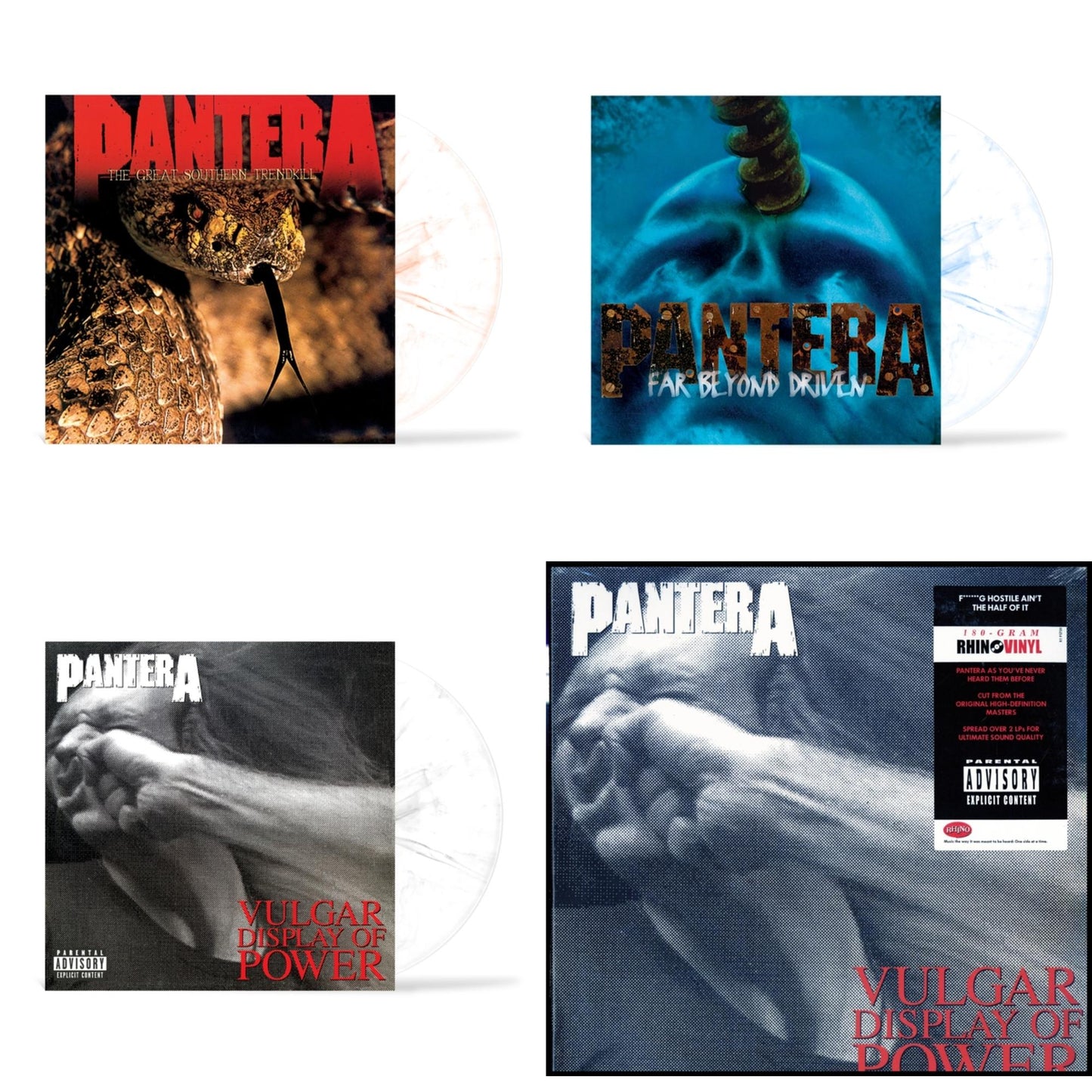Pantera - Great Southern Trendkill (Marbled Orange LP Vinyl) (I) & Far Beyond Driven (Marbled Yellow LP Vinyl) (I) & Vulgar Display Of Power (Marbled Black/Grey LP Vinyl) (I) & Vulgar Display Of Power