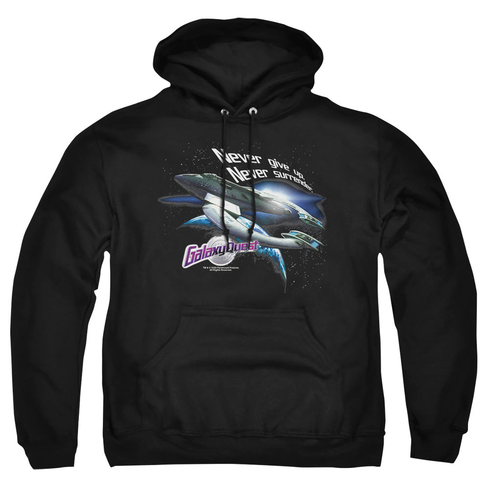 Galaxy Quest Never Surrender Mens Hoodie Black Officially Licensed