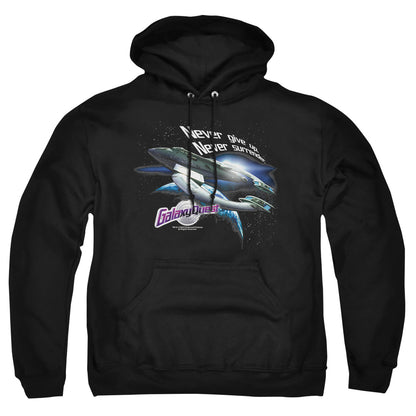 Galaxy Quest Never Surrender Mens Hoodie Black Officially Licensed