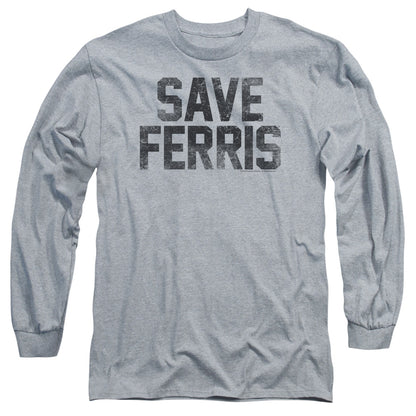 Ferris Bueller Save Ferris Mens Long Sleeve Shirt Athletic Heather Officially Licensed Officially Licensed