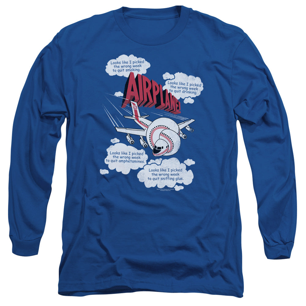 Airplane Picked The Wrong Day Mens Long Sleeve Shirt Royal Blue