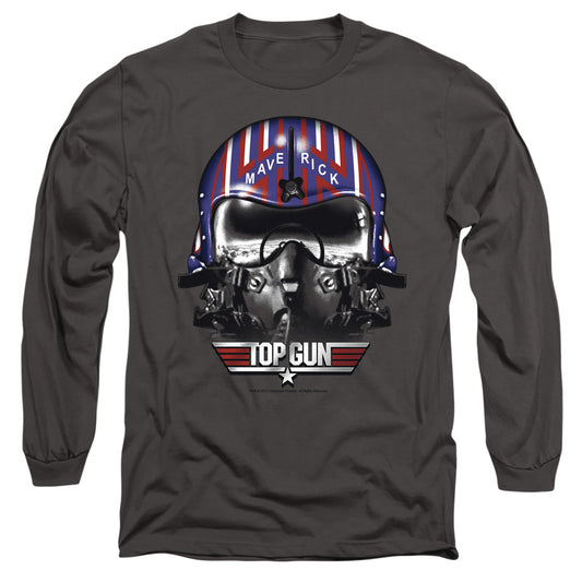 Top Gun Maverick Helmet Mens Long Sleeve Shirt Charcoal Officially Licensed