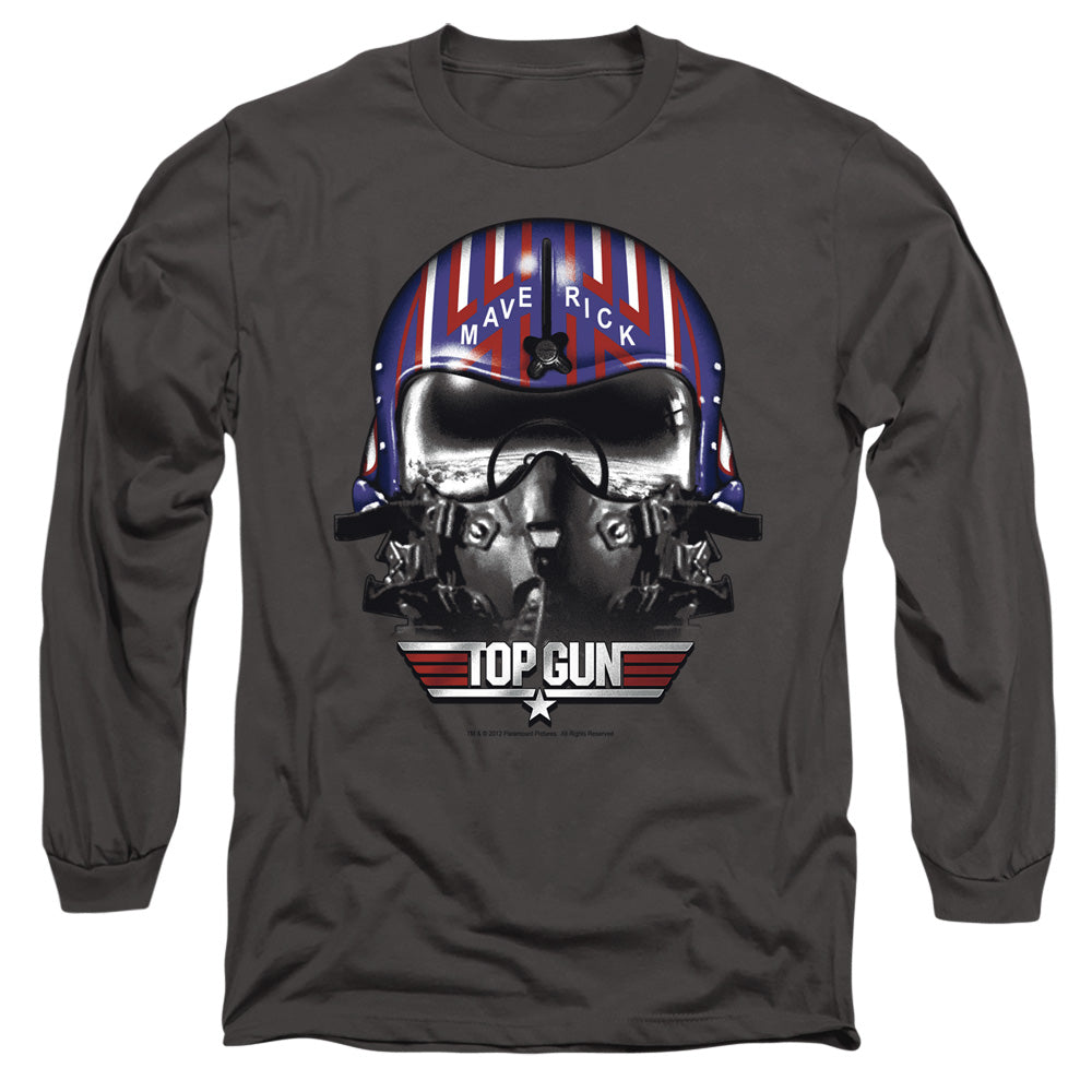 Top Gun Maverick Helmet Mens Long Sleeve Shirt Charcoal Officially Licensed