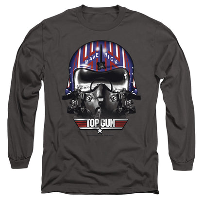 Top Gun Maverick Helmet Mens Long Sleeve Shirt Charcoal Officially Licensed