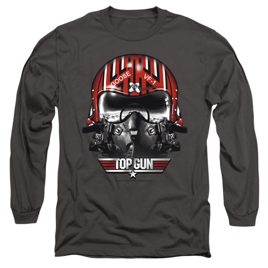 Top Gun Goose Helmet Mens Long Sleeve Shirt Charcoal Officially Licensed