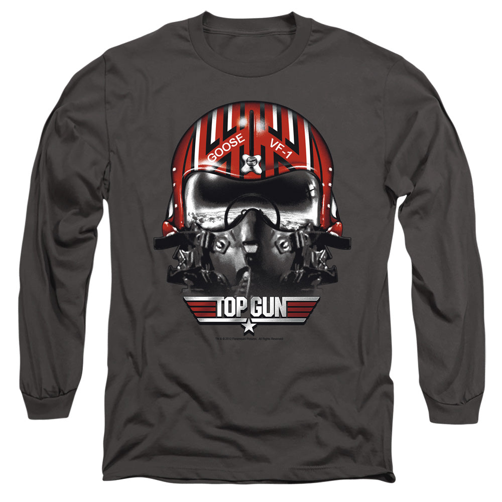 Top Gun Goose Helmet Mens Long Sleeve Shirt Charcoal Officially Licensed