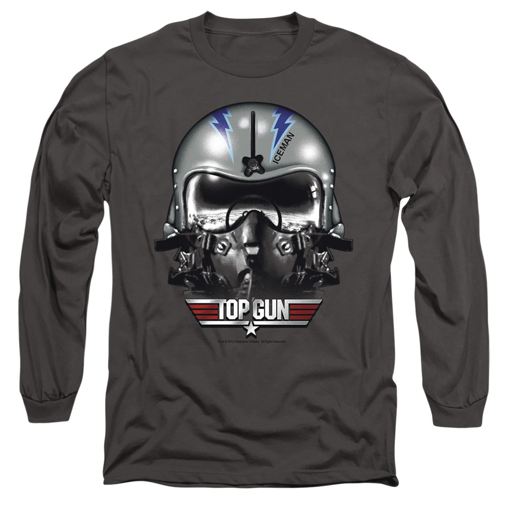 Top Gun Iceman Helmet Mens Long Sleeve Shirt Charcoal Officially Licensed