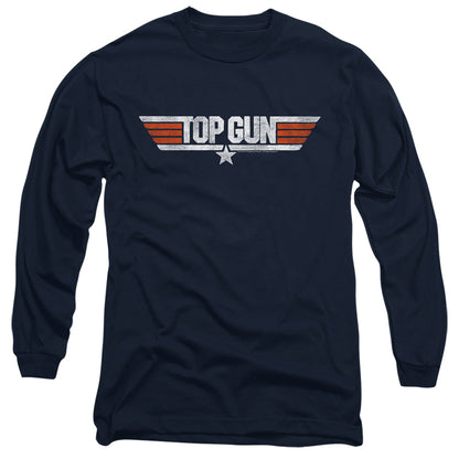 Top Gun Distressed Logo Mens Long Sleeve Shirt Navy Officially Licensed