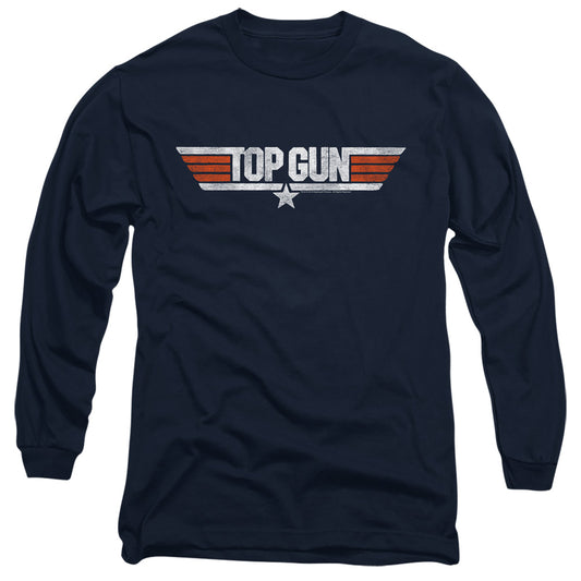 Top Gun Distressed Logo Mens Long Sleeve Shirt Navy Officially Licensed