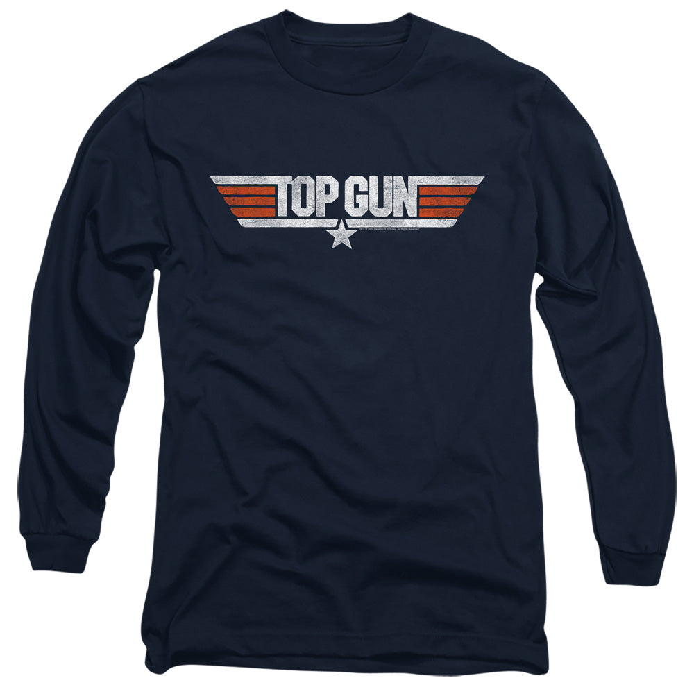 Top Gun Distressed Logo Mens Long Sleeve Shirt Navy Officially Licensed