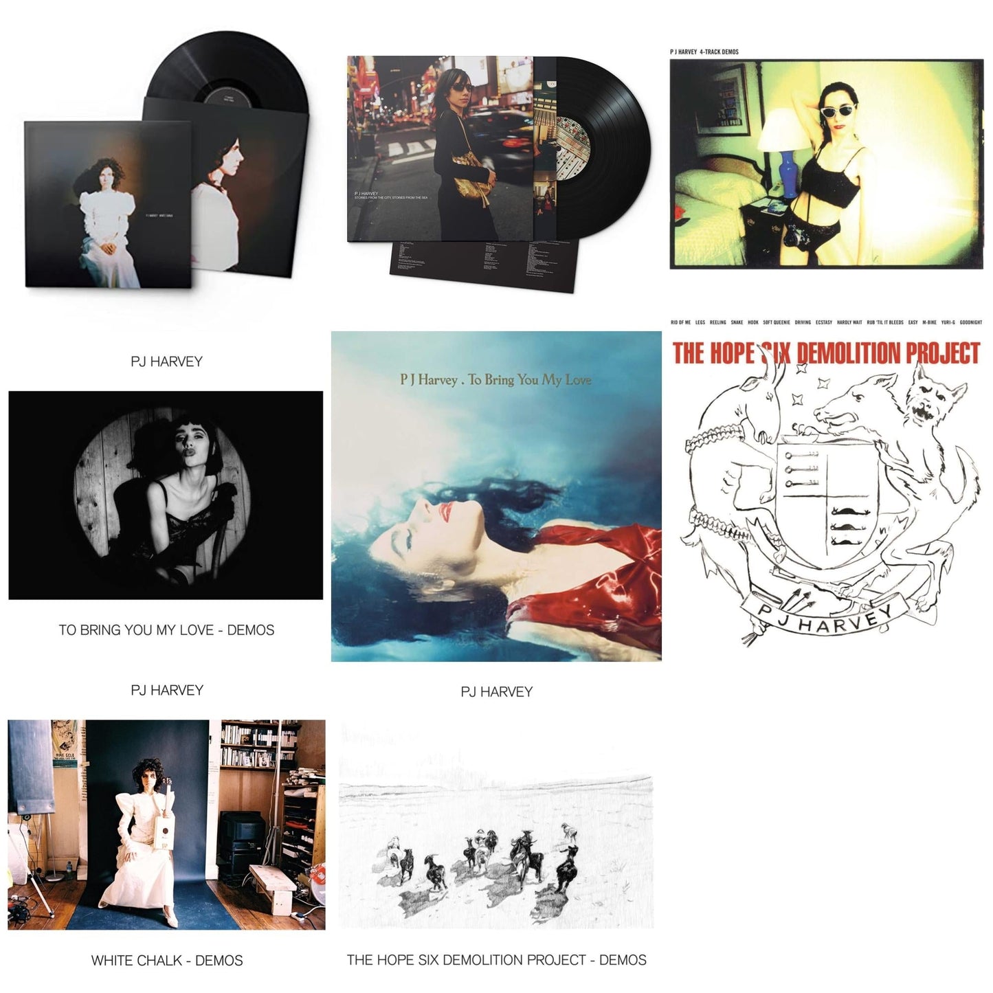 Pj Harvey - White Chalk & Stories From The City, Stories From The Sea & 4-Track Demos & To Bring You My Love - Demos & To Bring You My Love & Hope Six Demolition Project & White Chalk (Demos) & Hope Six Demolition Project - Demos - LP Vinyl Bundle