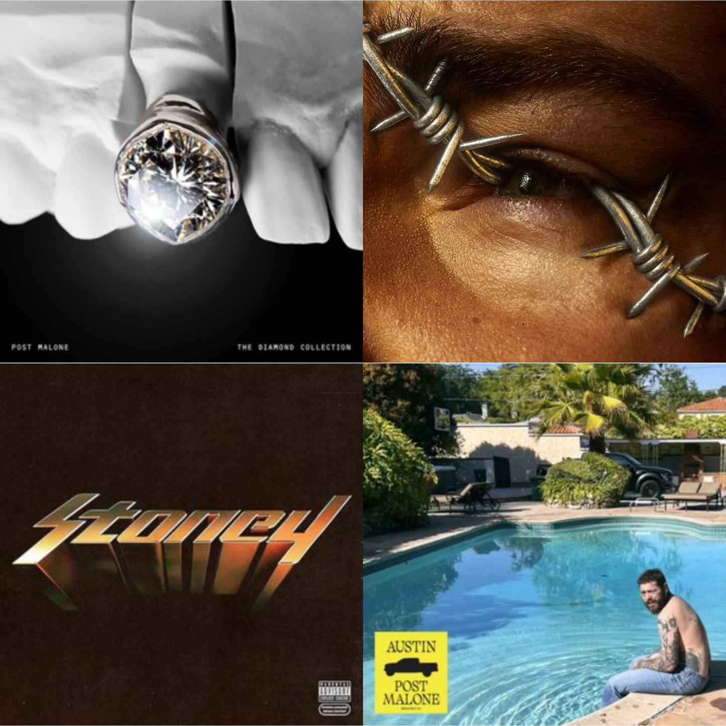 Post Malone - Austin (Forest Green/2LP) (X) & Diamond Collection (Metallic Silver Vinyl/2LP) & Stoney (Orange LP Vinyl) & Beerbongs & Bentleys (2LP/Clear Vinyl)