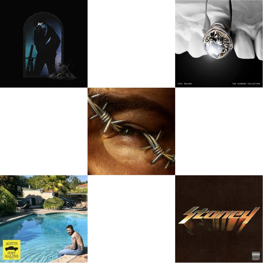 Post Malone - Austin (Forest Green/2LP) (X) & Diamond Collection (Metallic Silver Vinyl/2LP) & Hollywood's Bleeding (2LP/Pink Vinyl) & Stoney (Orange LP Vinyl) & Beerbongs & Bentleys (2LP/Clear Vinyl)