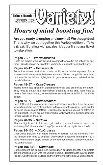 Variety Puzzles - Large Print Vol. 5 Issue 7: 100+ Activity Pages, Sudoku, CrissCross, Dominoes, Crossword, Codebreakers, Wordsearch, DigiCross, All Ages, Unwind, De-Stress, Unplug, Self-Care & Solve!