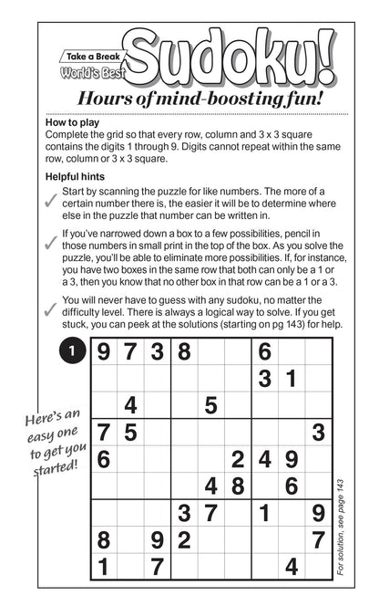Take a Break - Sudoku 244401 Large Print: 277 Puzzles, 5 Levels Of Difficulty, Mind-Boosting Fun, Enhance Your Skills, Brain Challenges, Family Fun, Relax, Unwind, Unplug, De-Stress, Recharge & Solve!