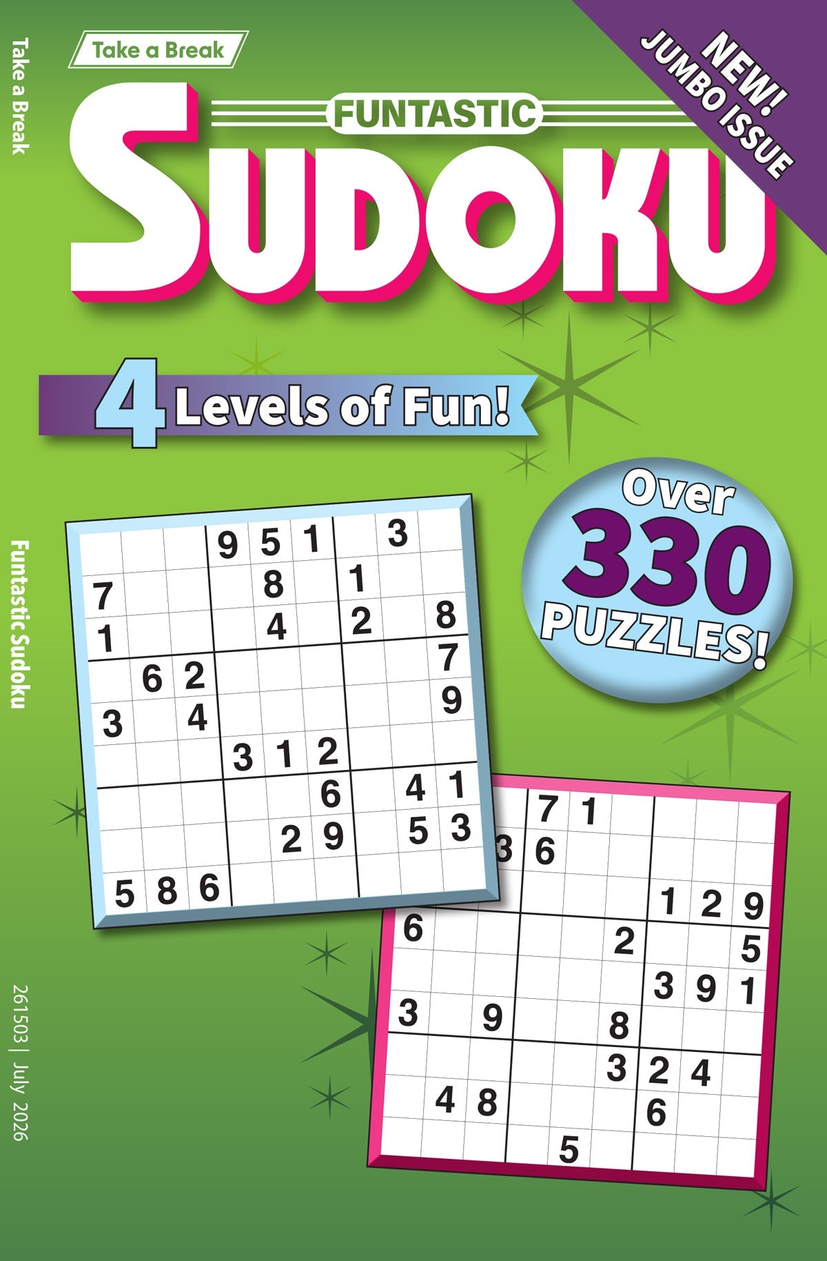 Take a Break - Funtastic Sudoku 26.04.24: Jumbo Issue, Over 330 Puzzles & 4 Levels Of Fun, Relax & Unwind, Perfect For Long Trips, Sharpen Your Brain & More!