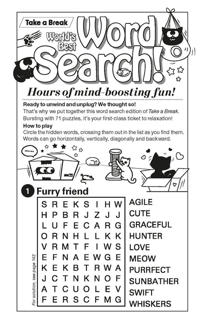 Take a Break -  Word Search 244802 Cat Lovers Special Edition : 71 Cat-Themed Puzzles, Hours Of Mind-Boosting Fun, Brain Challenges, Relax, Unwind, Unplug, Recharge, Enhance Your Skills & Solve!