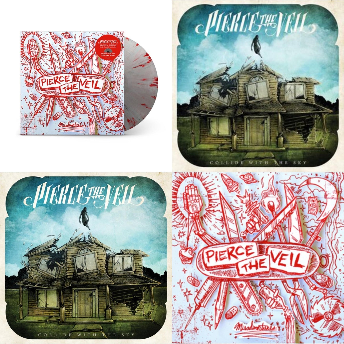 Pierce The Veil - Misadventures & Collide With The Sky & Misadventures (Silver With Red Splatter LP Vinyl) & Collide With The Sky (Sea Blue LP Vinyl)